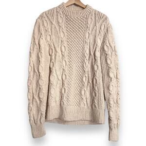 Handmade Cream Chunky Cable Knit Fisherman Sweater Women's Size L
